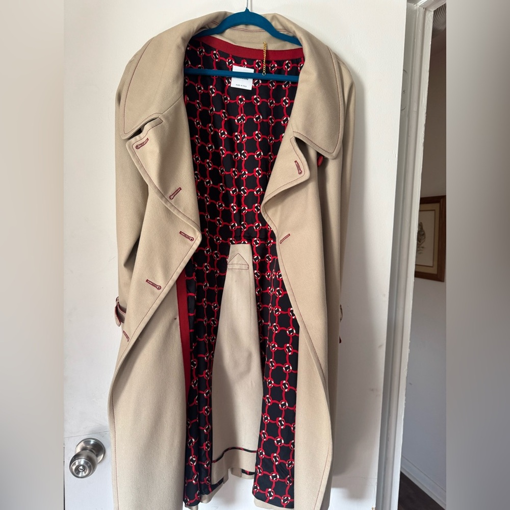 Moschino Tan Trench Coat with Red Accents - Picture 5 of 11